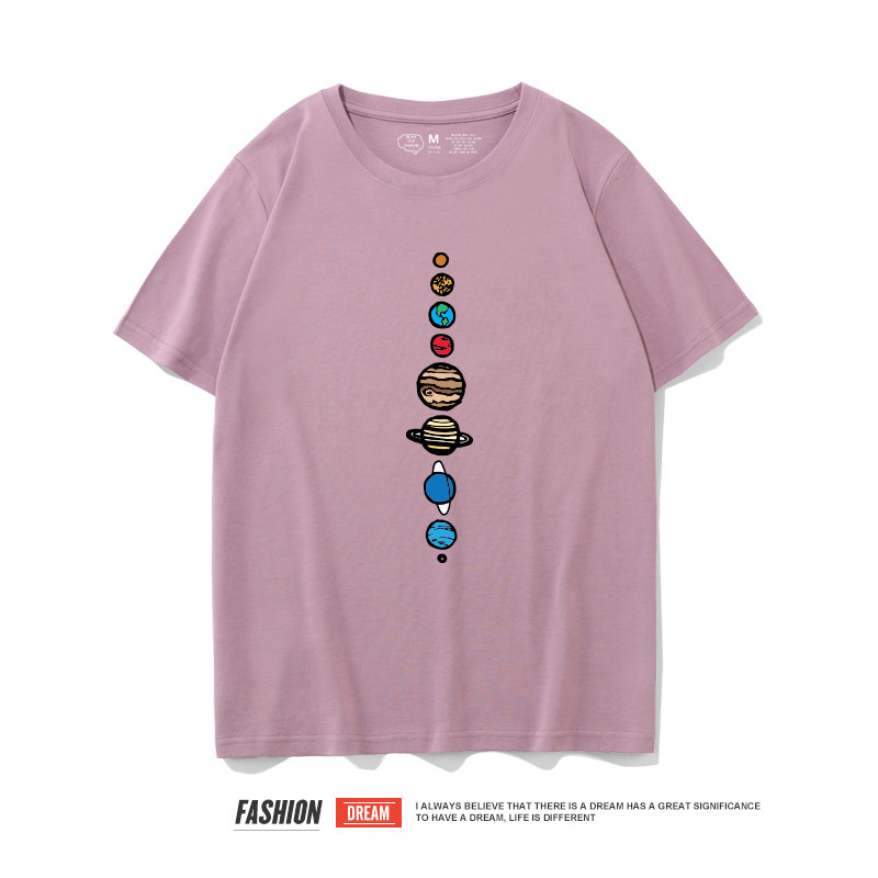 Tricou casual pentru bărbați cu mâneci scurte și imprimeu planetă