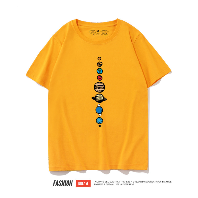 Tricou casual pentru bărbați cu mâneci scurte și imprimeu planetă