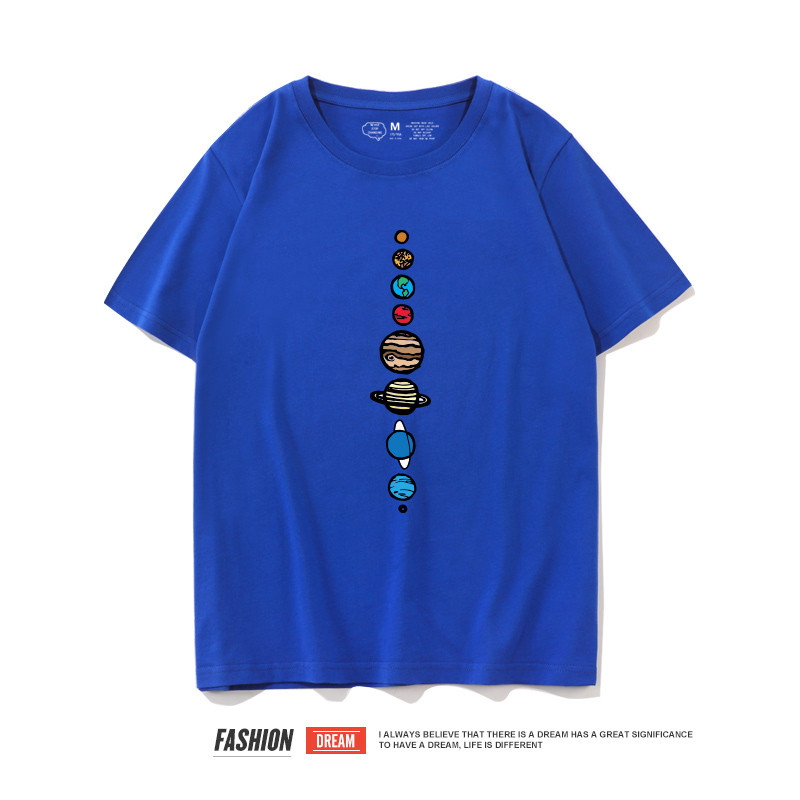 Tricou casual pentru bărbați cu mâneci scurte și imprimeu planetă