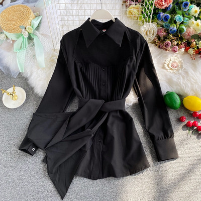 Női hosszú ujjú ing és klasszikus gallér fehér és fekete színben