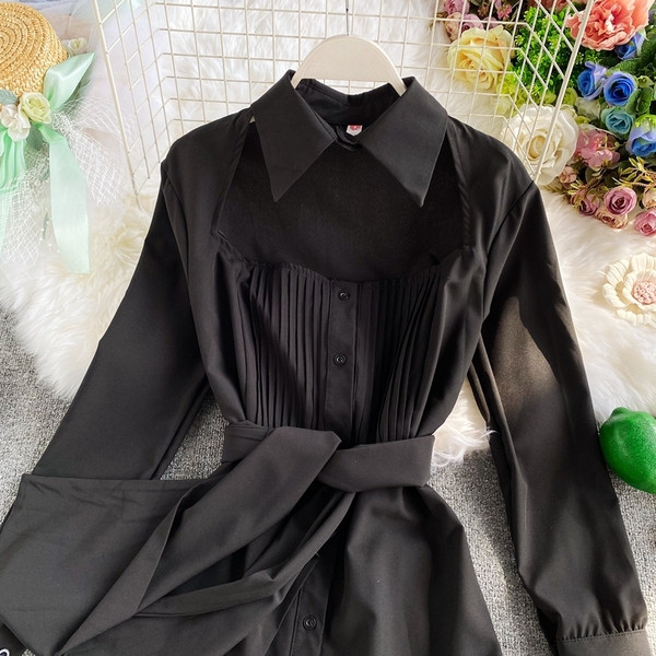 Női hosszú ujjú ing és klasszikus gallér fehér és fekete színben