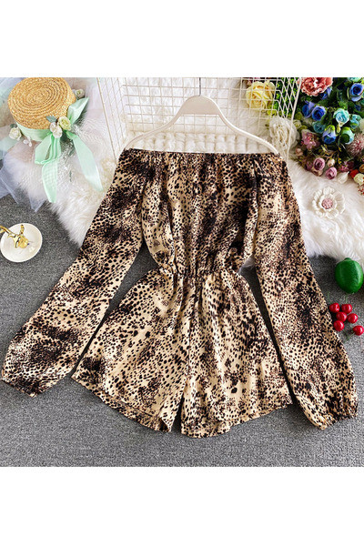 Sieviešu ikdienas kombinezons ar atkailinātiem pleciem un elastīgu jostasvietu