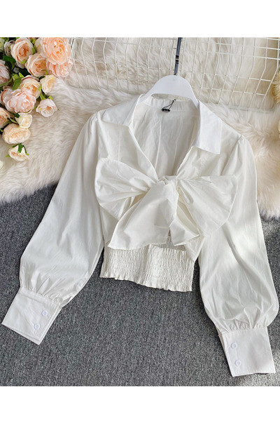 Sieviešu ikdienas krekls ar lenti un garām piedurknēm trīs krāsās