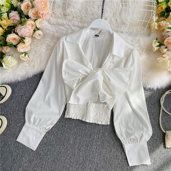 Sieviešu ikdienas krekls ar lenti un garām piedurknēm trīs krāsās