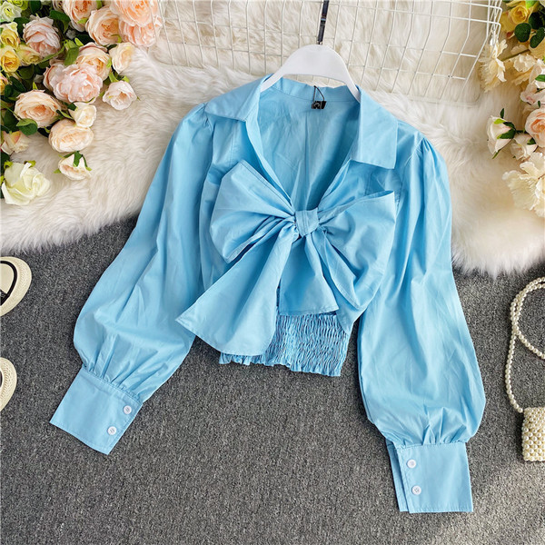 Sieviešu ikdienas krekls ar lenti un garām piedurknēm trīs krāsās