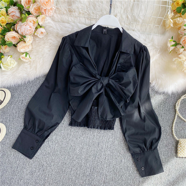 Sieviešu ikdienas krekls ar lenti un garām piedurknēm trīs krāsās