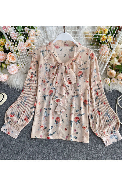 Női sifon ing szalaggal és virágmintával