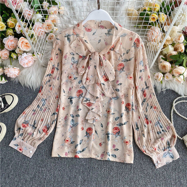 Női sifon ing szalaggal és virágmintával