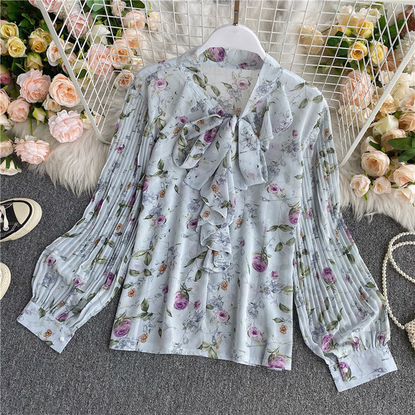 Női sifon ing szalaggal és virágmintával