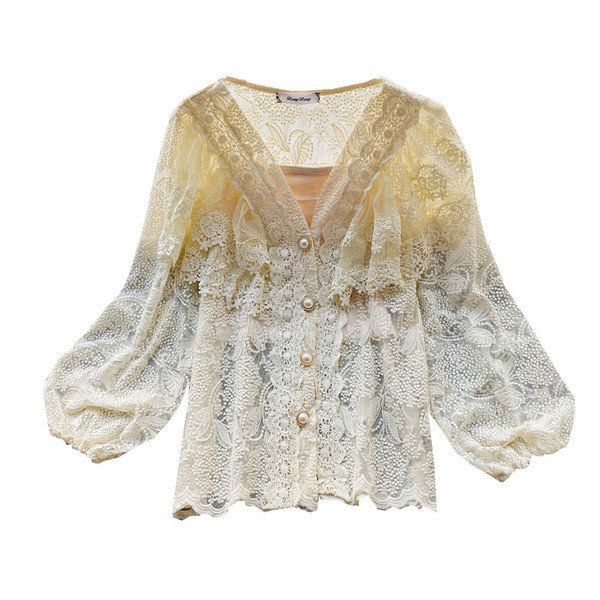 Női csipke ing spitz nyakkivágással és gombokkal