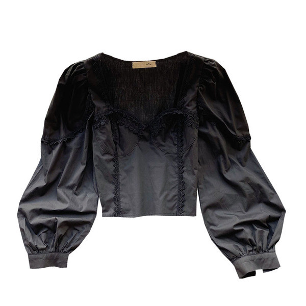 Naiste vabaaja lühike ruudukujulise dekoltee ja pikkade varrukatega särk