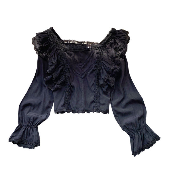 Cămașă casual de damă cu dantelă și decolteu pătrat