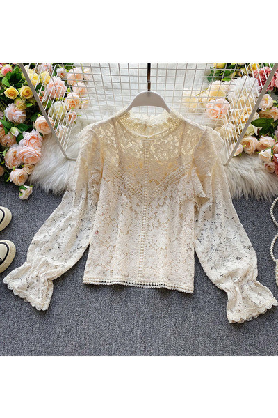 Női ing magas csipkegallérral és hosszú ujjal