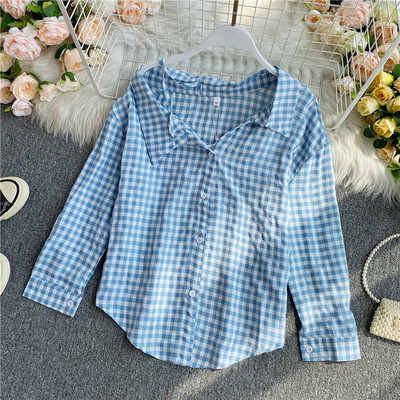 Modern női kockás ing klasszikus gallérral