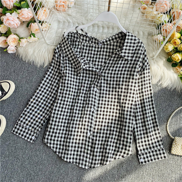 Modern női kockás ing klasszikus gallérral