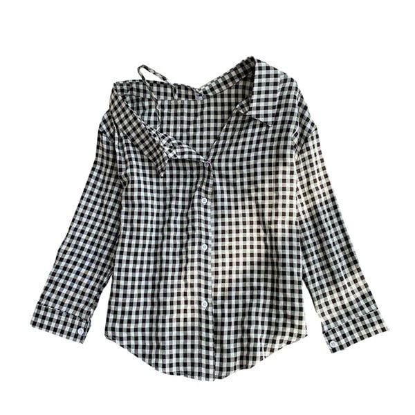 Modern női kockás ing klasszikus gallérral