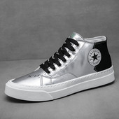 Férfi alkalmi tornacipő lapos talppal és fűzővel ezüst színben