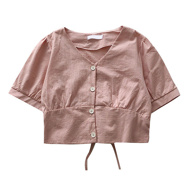 Moderns sieviešu krekls ar špica kakla izgriezumu - īsām piedurknēm