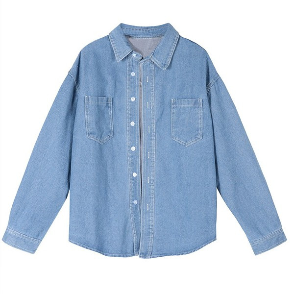 Alkalmi női farmer ing gombokkal és zsebbel