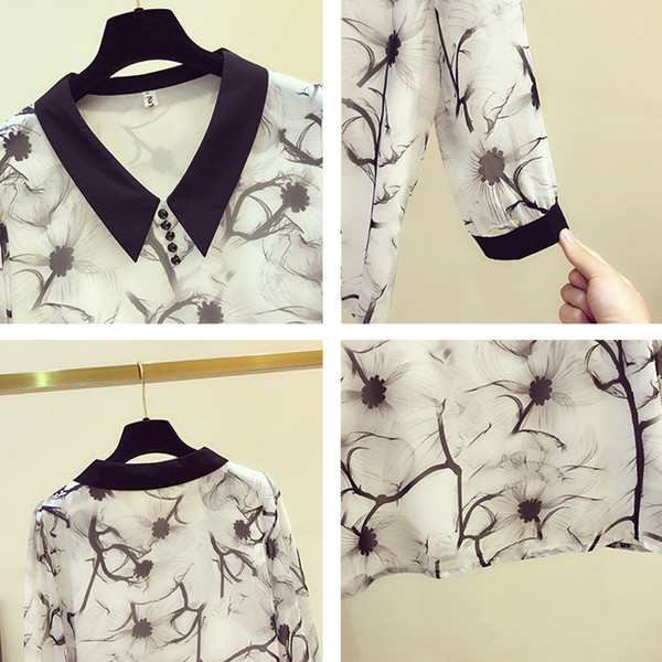 Moderns sieviešu krekls ar ziedu rakstu, garām piedurknēm un špica kakla izgriezumu