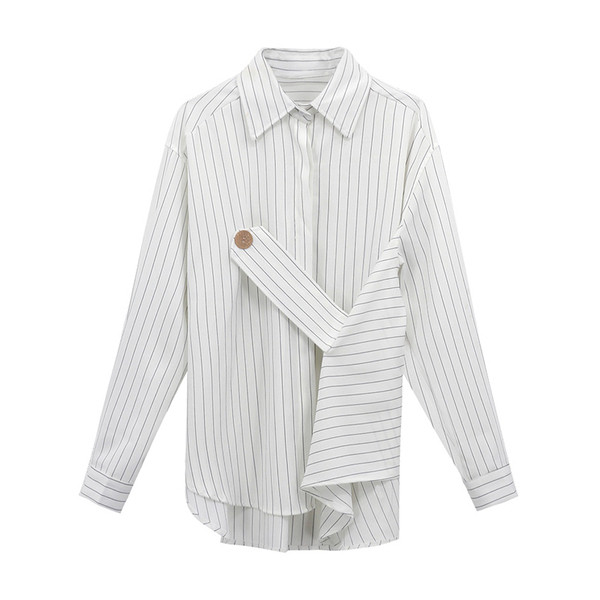 Stilīgs sieviešu asimetrisks krekls ar garām piedurknēm baltā un melnā krāsā