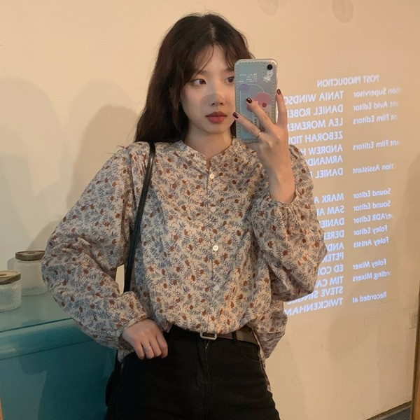 Modern női ing virágmintás és hosszú ujjú - széles modell