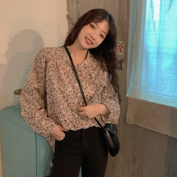 Modern női ing virágmintás és hosszú ujjú - széles modell