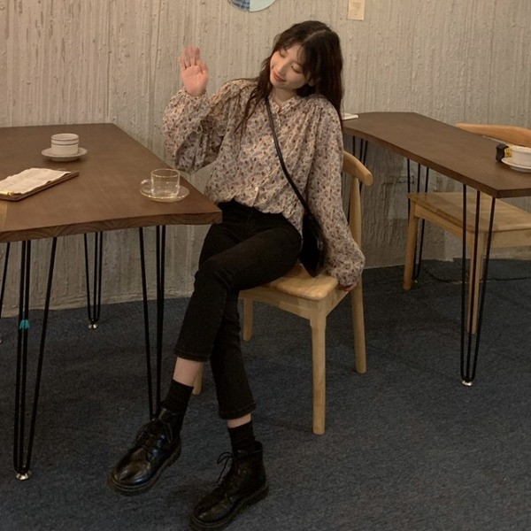 Modern női ing virágmintás és hosszú ujjú - széles modell