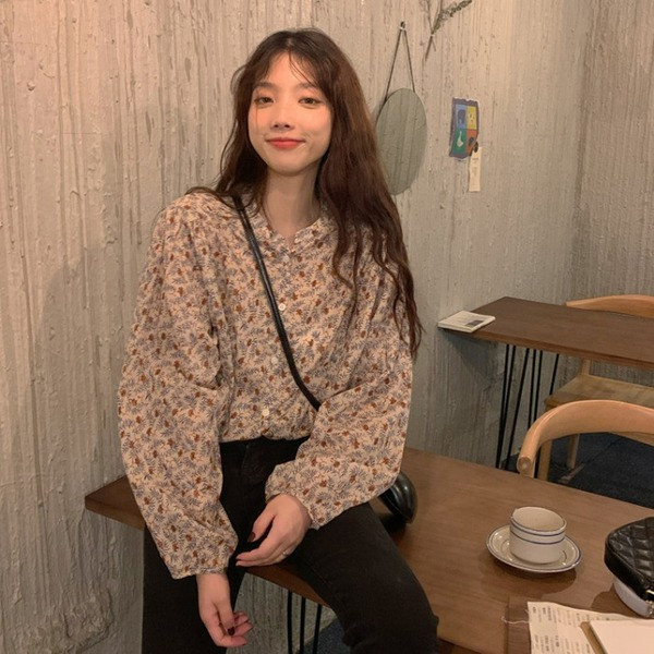 Modern női ing virágmintás és hosszú ujjú - széles modell