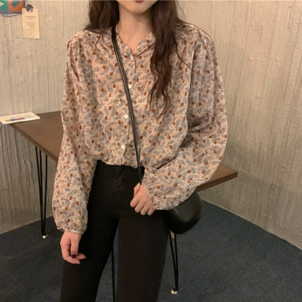 Modern női ing virágmintás és hosszú ujjú - széles modell