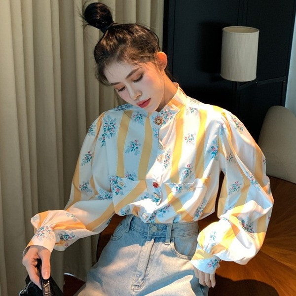 Moodne pikkade varrukate ja kõrge kraega naiste särk