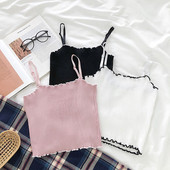 Jauna modeļa elastīgs sieviešu tops ar plānām lencēm