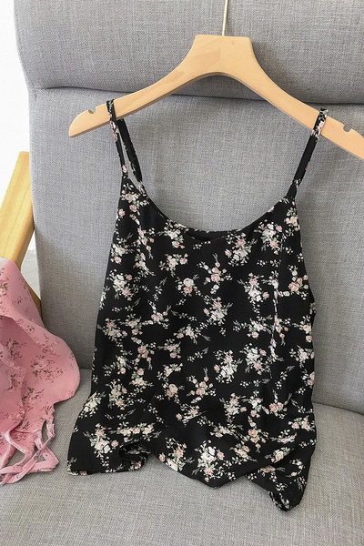 Jauna modeļa sieviešu topiņš ar ziedu rakstu un plānām lencītēm