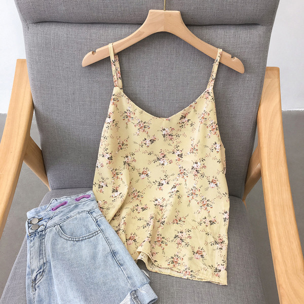 Jauna modeļa sieviešu topiņš ar ziedu rakstu un plānām lencītēm