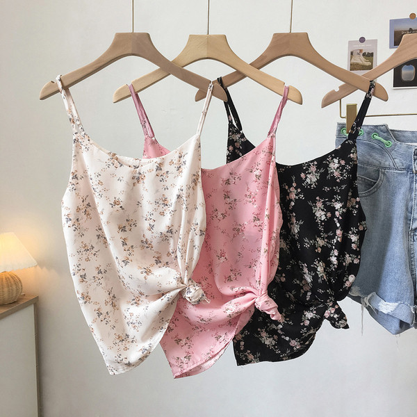 Jauna modeļa sieviešu topiņš ar ziedu rakstu un plānām lencītēm