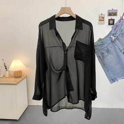 Jauna modeļa sieviešu garais krekls ar klasisku apkakli