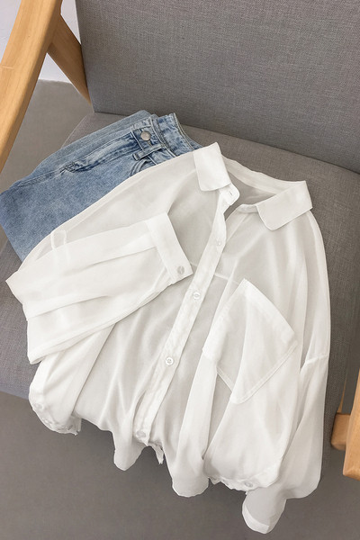 Jauna modeļa sieviešu garais krekls ar klasisku apkakli