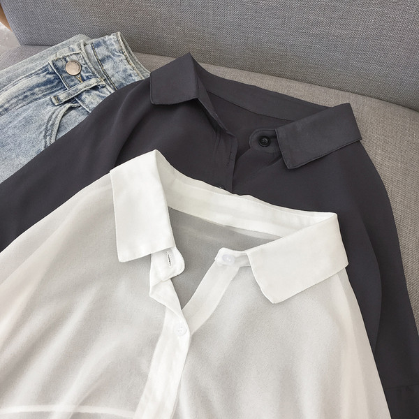 Jauna modeļa sieviešu garais krekls ar klasisku apkakli