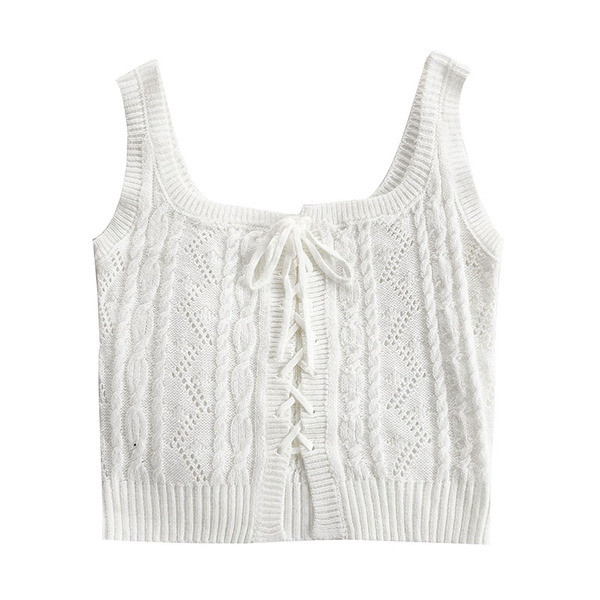 Sieviešu trikotāžas tops ar lencēm un saitēm