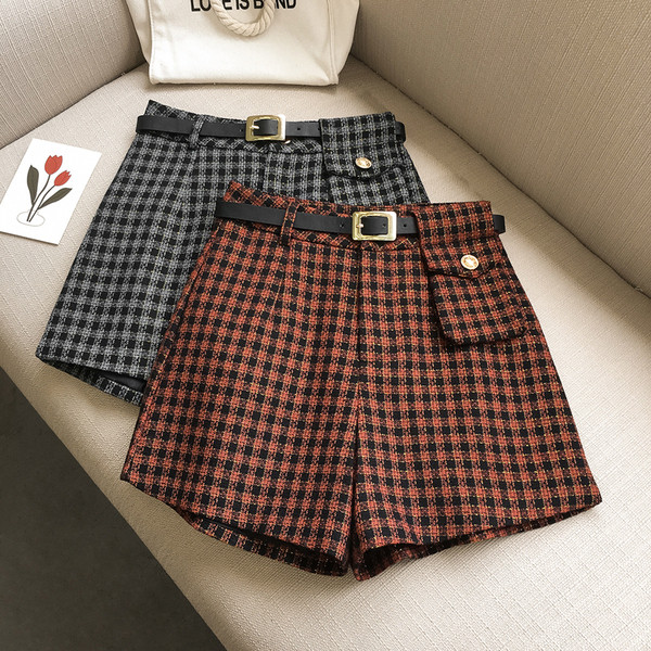 Uus mudel naiste ruudulised lühikesed püksid koos vööga
