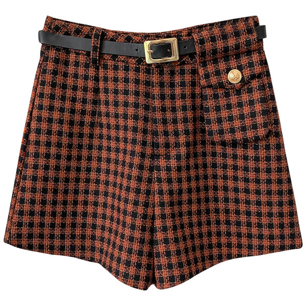 Uus mudel naiste ruudulised lühikesed püksid koos vööga