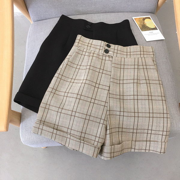 Női kockás rövidnadrág - magas derék