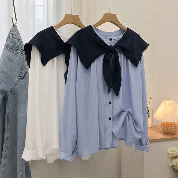 Uue mudeli ümara kaelusega ja pikkade varrukatega naiste särk