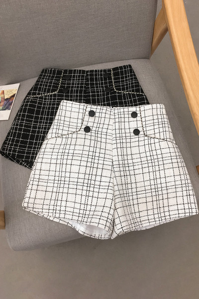 Női kockás rövidnadrág magas derékkal