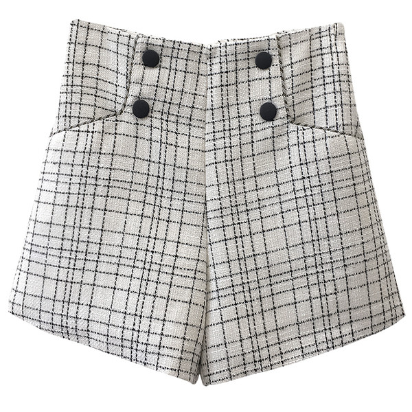 Női kockás rövidnadrág magas derékkal