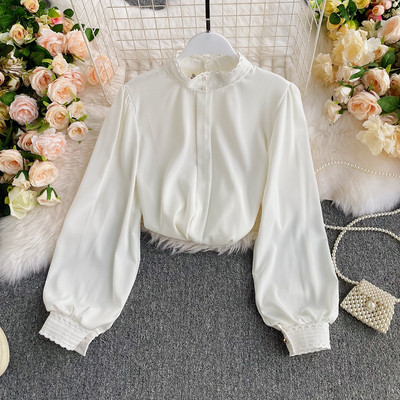 Női ing magas gallérral és hosszú, széles ujjú több színben