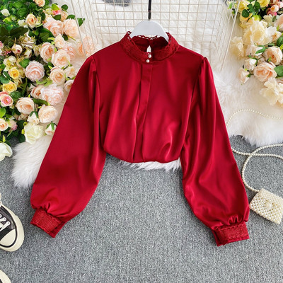 Női ing magas gallérral és hosszú, széles ujjú több színben