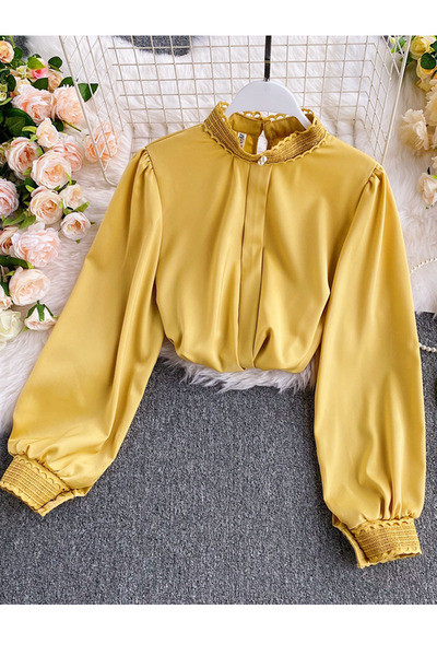 Női ing magas gallérral és hosszú, széles ujjú több színben