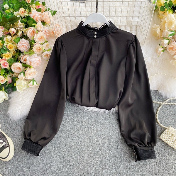 Női ing magas gallérral és hosszú, széles ujjú több színben