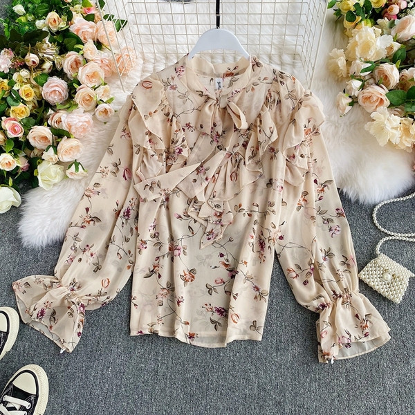 Női sifon ing szalaggal és virágmintával - négy színben